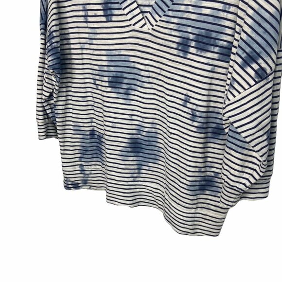 Saturday Sunday Top Size Small Blue White Tie dye With Stripes V-Neck - Picture 7 of 11